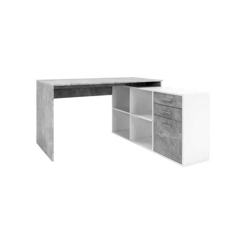Sans Marque - Bureau d'angle London - Panneaux de particules - Décor béton structuré, blanc - 136 x 75 x 139 cm