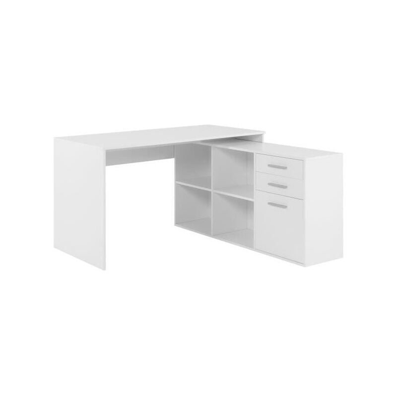 Sans Marque - Bureau d'angle London - Panneaux de particules - Décor blanc - 136 x 75 x 139 cm