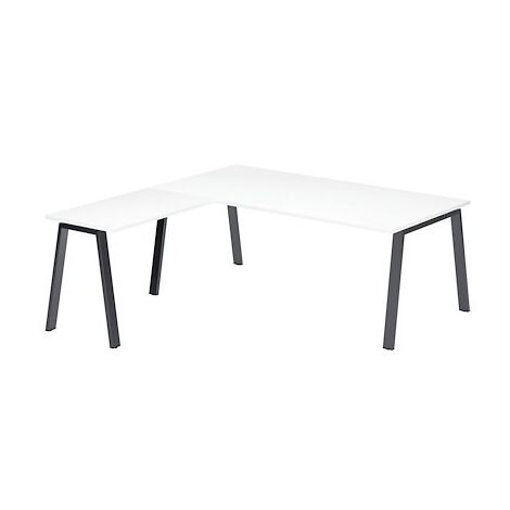 Bureau d'angle manager blanc L 200 x P 200 piètement métal anthracite - Arch - Maxiburo