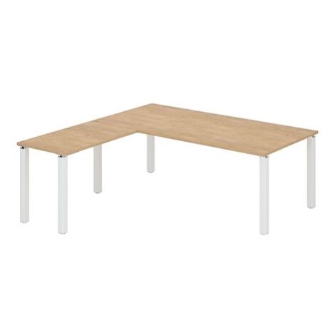 Bureau d'angle Manager EXPRIM plateau chêne clair L 200 cm avec retour suspendu piètement métal - blanc - Maxiburo