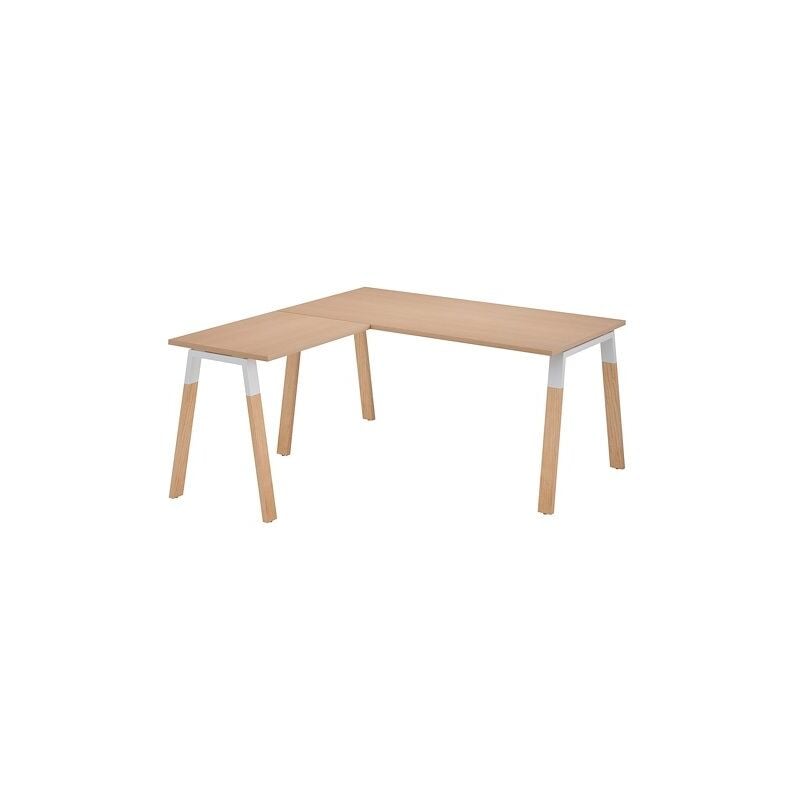 Sans Marque - Bureau d'angle manager l 200 x p 200 piètement bois/métal, plateau chêne clair - Arch - Maxiburo