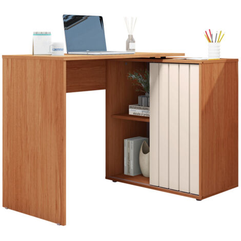 Bureau d'angle Miel et Blanc Armoirette 1 Porte 3 Niches L 139.9 H 75 P 45.1 cm
