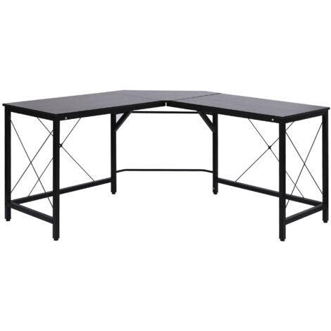 Bureau d’angle moderne avec cadre en acier Charge 70 kg pour bureau Étude à domicile 150x150x76 cm Noir