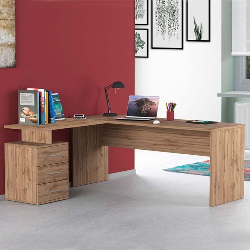 Bureau d'angle moderne en bois avec 3 tiroirs New Selina WD Bureau d'angle moderne en bois avec 3 tiroirs New Selina WD