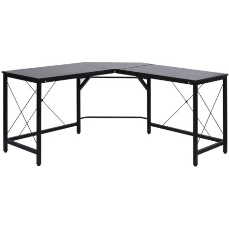 Bureau d'angle moderne, structure en acier, capacité de charge de 70 kg, convient aux bureaux à domicile et aux espaces d'étude, dimensions 150x150x76 cm, noir.
