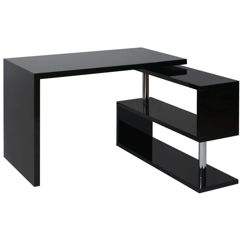 Décoshop26 - Bureau d'angle moderne table d'ordinateur avec étagère pivotante 120x60cm mdf et acier noir 040001396