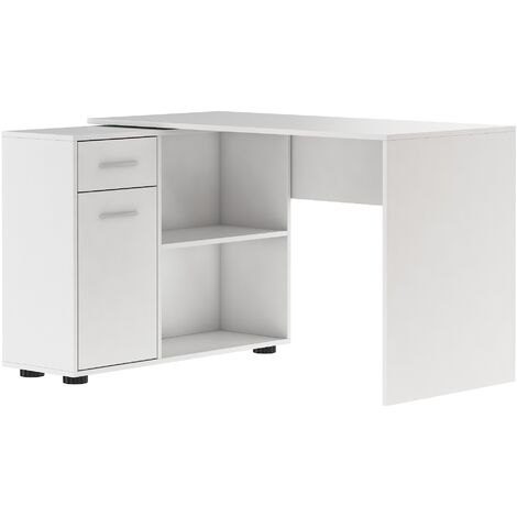 Bureau d'angle modulable blanc avec rangement Paulo 120cm