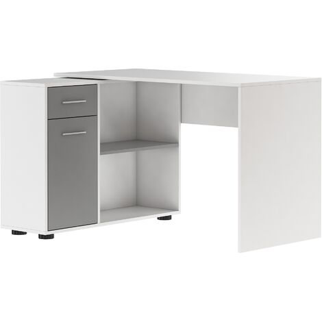 Bureau d'angle modulable blanc et gris avec rangement Paulo 120cm