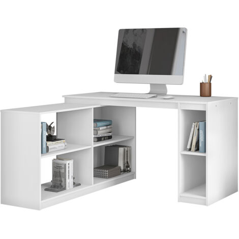 Bureau d'angle multifonctionnel Bureau en L avec étagères intégrées coloris Blanc - Longueur 137 x Hauteur 78 x Largeur 137 cm
