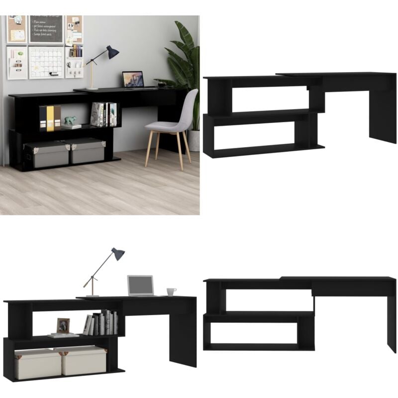 Vidaxl - Bureau d'angle Noir 200x50x76 cm Bois d'ingénierie - Bureau D'angle - Bureau Noir - Bureau Moderne - Bureau Compact - Meuble De Bureau