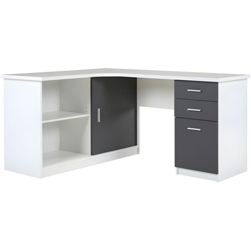 Vente-unique - Bureau d'angle norwy - 2 portes & 2 tiroirs - Blanc & Gris