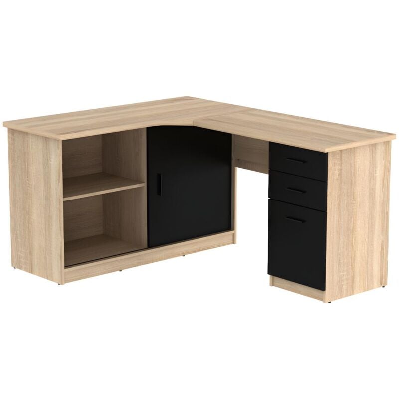 Vente-unique - Bureau d'angle norwy - 2 portes & 2 tiroirs - Chêne et noir