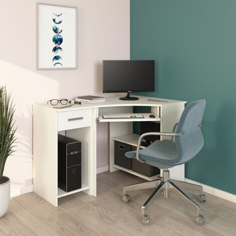 Vicco – Bureau d'angle blanc 83 x 76 cm – Panneau de particules 16 mm – Revêtement mélamine – Étagères ouvertes pour rangement facile