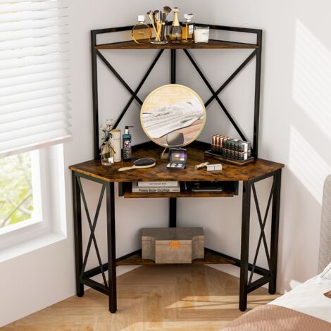 Bureau d'Angle Peu Encombrant avec Clapier - Marron Rustique CW47687