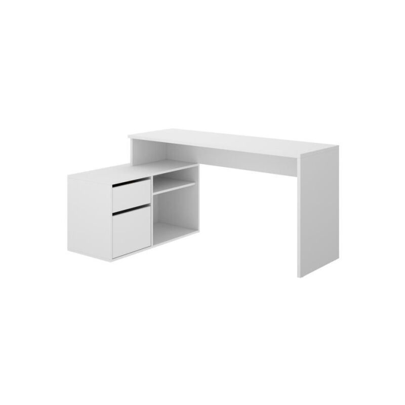 Bureau d'angle reversible 1 tiroir + 1 porte - Blanc - L 139 x P 92 x H 75 cm - ROX