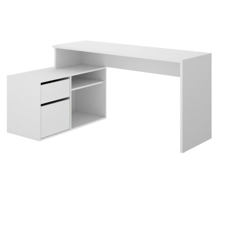 Bureau d'angle reversible 1 tiroir + 1 porte - Blanc - L 139 x P 92 x H 75 cm - ROX