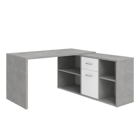 Bureau d'angle réversible 135,7x135,7x74,2 cm gris béton et blanc