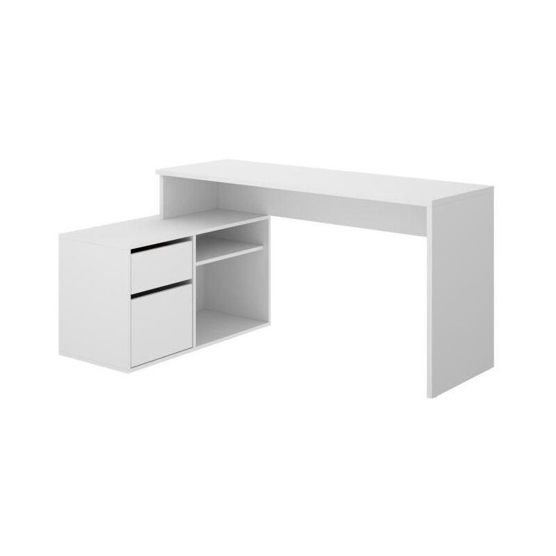 Bureau dangle reversible 1 tiroir + 1 porte - Blanc - L 139 x P 92 x H 75 cm - ROX - Blanc