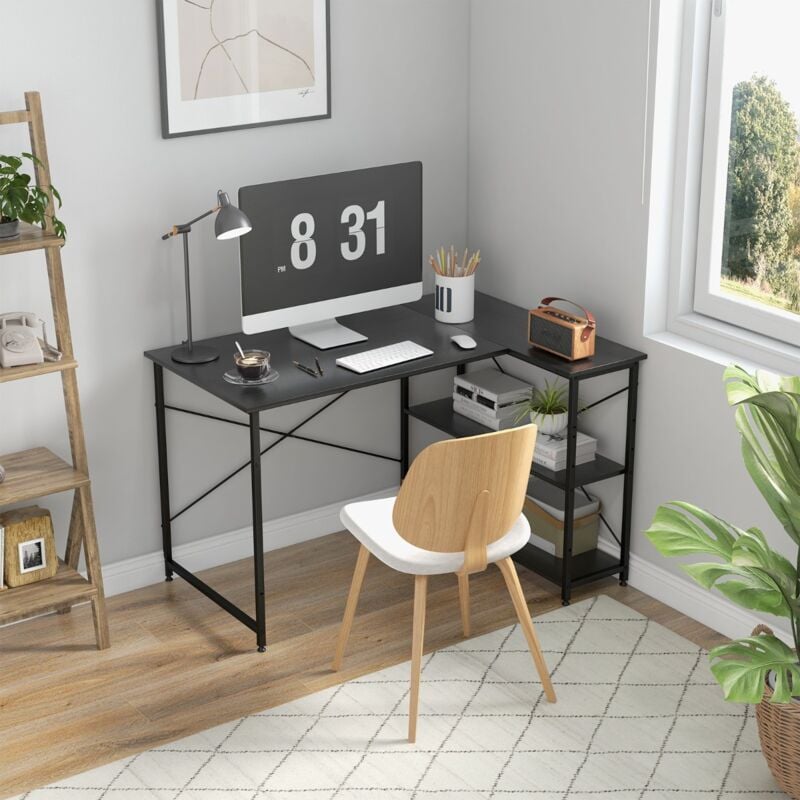 Design In - Bureau d'Angle Réversible l avec Étagères - Noir 120x88x74,5 cm CW50590