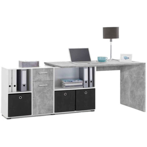 Bureau d'Angle Réversible "Oxela" 135cm Gris & Blanc