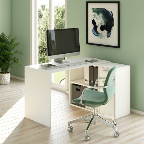 Vicco – Bureau d'angle blanc 120 x 60 cm – Panneau de particules 16 mm – Revêtement mélamine – Tiroir et étagères pratiques