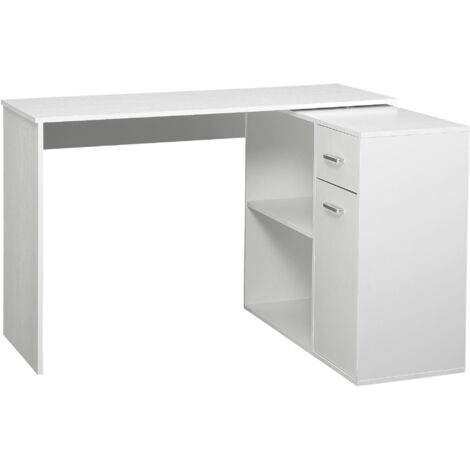Bureau d'angle rotatif à 180°. bureau d'ordinateur. bibliothèque. tiroir. placard. poste de travail. 117x82x74cm. blanc