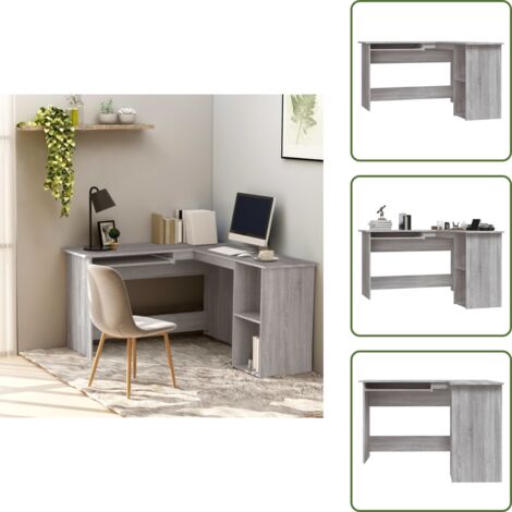 Bureau d'angle sonoma gris 120x140x75 cm bois d'ingénierie - Bureau D'angle - Bureau Moderne - Bureau Informatique - Bureau Design - Meuble De Bureau