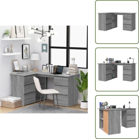 Bureau d'angle Sonoma gris 145x100x76 cm Bois d'ingénierie - Bureau D'angle - Bureau En Bois - Meuble De Bureau - Bureau Design - Bureau Ergonomique