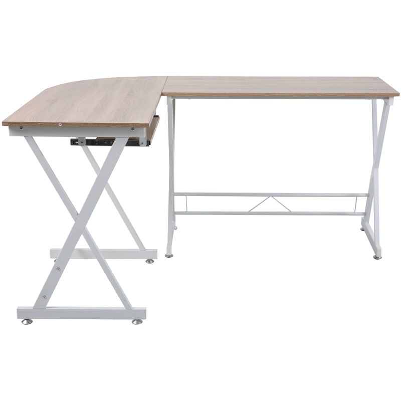 Bureau d'angle aspect chêne pieds métalliques blancs Table d'ordinateur de bureau - Svita