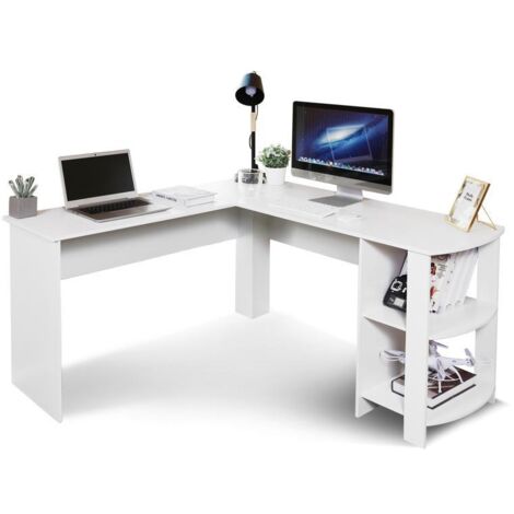 Bureau d'angle table de travail bureau d'ordinateur en L-forme 140 x 130 x 72 cm Blanc Mondeer