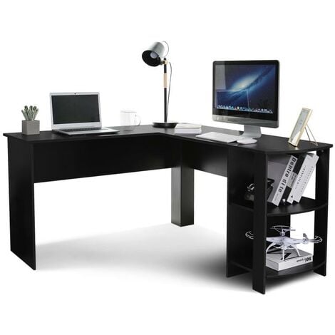 Bureau d'angle table de travail bureau d'ordinateur en L-forme 140 x 130 x 72 cm Noir Mondeer