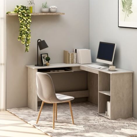 Bureau d'angle, Table de travail, Bureau Informatique en forme de L Gris Béton 120x140x75 cm Aggloméré HYB39094