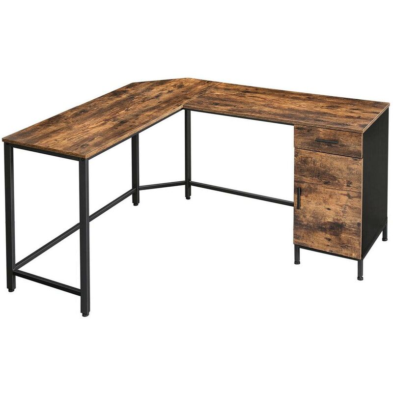 Helloshop26 - Bureau d'angle table en forme de l avec placard de rangement et tiroir peu encombrant montage facile cadre en acier style industriel