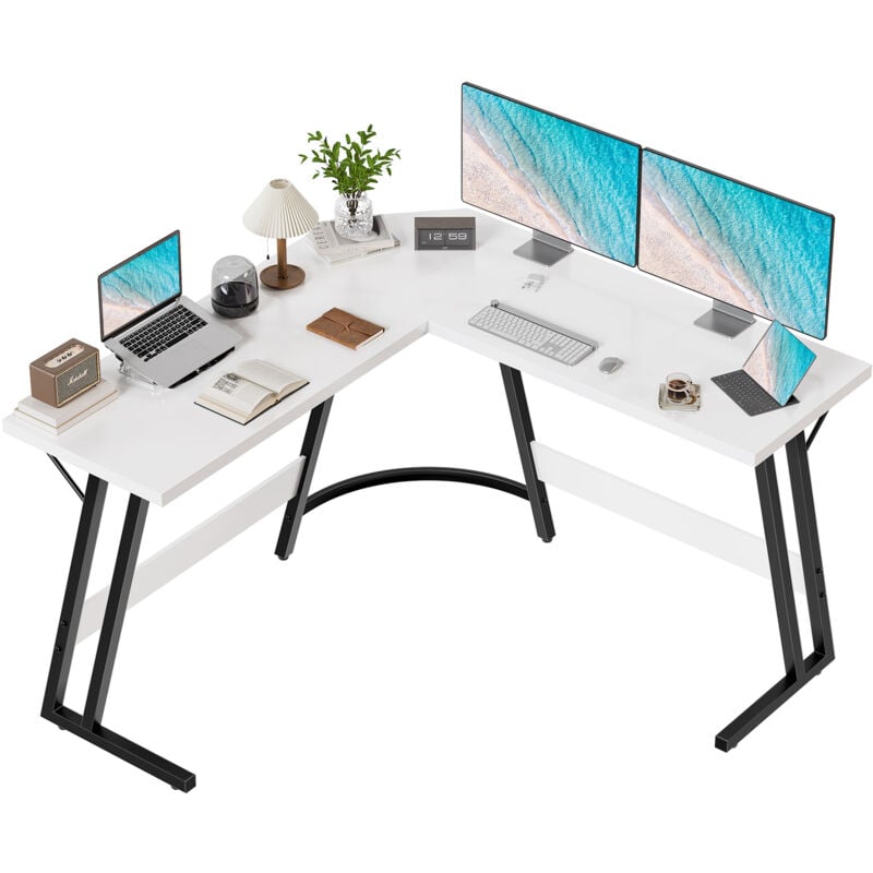 Devoko - Bureau d'angle Table en forme de l, pieds de table noirs planche de table givrée noire Bureau esports 120cm acier