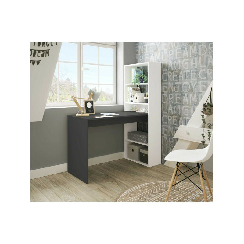 TMM - Bureau d'angles + 5 niches Blanc/Gris anthracite - polux - l 120 x l 53 x h 144 cm