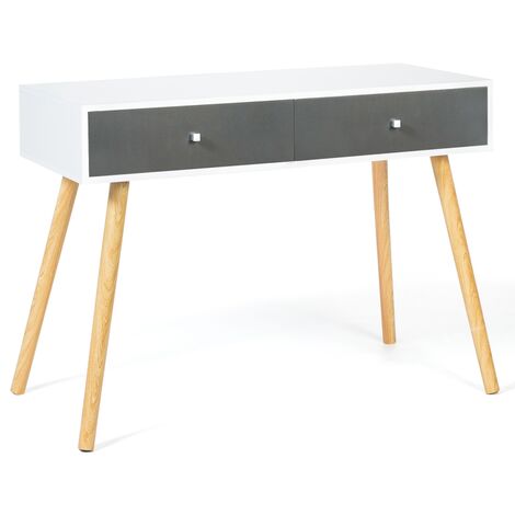 Bureau d'appoint console 2 tiroirs EMMIE scandinave bois blanc et tiroirs gris - Multicolore