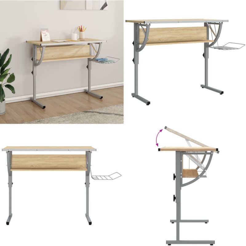 Vidaxl - Bureau d'artisanat chêne sonoma et gris 110x53x(58-87) cm - Bureau D'atelier - Bureau Étudiant - Bureau Informatique - Meuble De Bureau