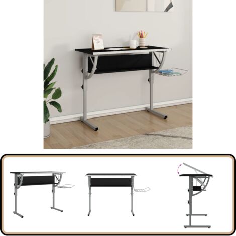 Bureau d'artisanat noir et gris 110x53x(58-87) cm - Bureau D'artiste - Bureau Étudiant - Bureau Informatique - Meuble De Bureau - Table De Dessin