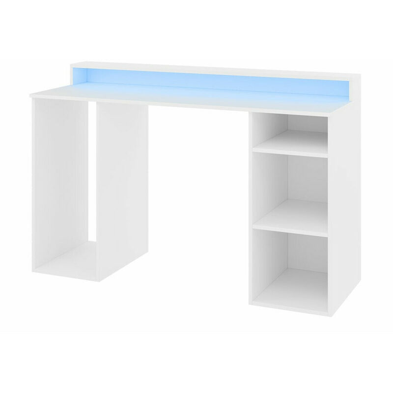 Bureau de gaming Hartford 323, Blanc, Le nombre de portes: 0, Nombre de tiroirs: 0, 78x138x48cm, led