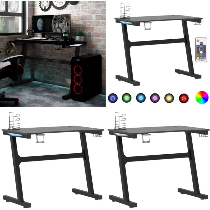 Vidaxl - Bureau de jeu à led avec pieds en forme de z Noir 90x60x75 cm - Bureau Gamer - Bureau Led - Éclairage Rgb - Ergonomie Gaming - Support