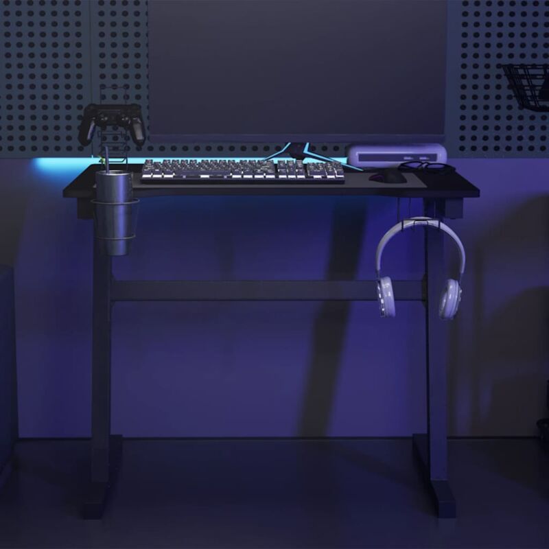 Vidaxl - Bureau de jeu à led avec pieds en forme de z Noir 90x60x75 cm