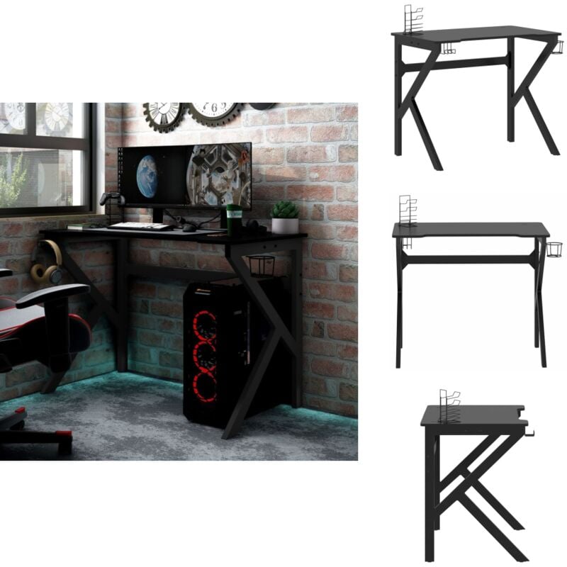 Vidaxl - Bureau de jeu avec pieds en forme de k Noir 90x60x75 cm - Bureau Gaming - Bureau Informatique - Bureau Noir - Bureau Ergonomique - Bureau