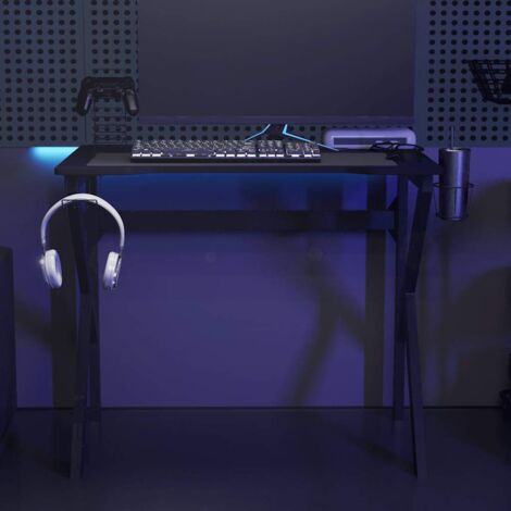 Bureau de jeu avec pieds en forme de K-Table de Travail Noir 90x60x75 cm 723282