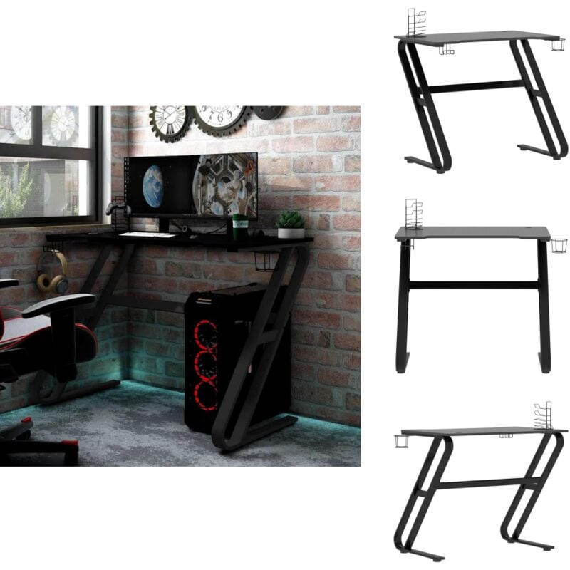 Bureau de jeu avec pieds en forme de ZZ Noir 90x60x75 cm - Bureau Gamer - Bureau Informatique - Bureau Noir - Bureau Ergonomique - Bureau Gaming