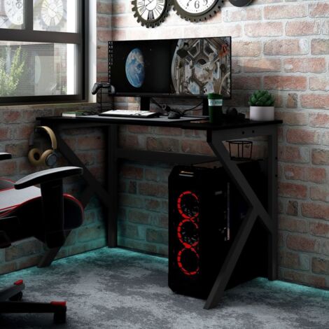 Bureau de jeu, Bureau d'ordinateur, Bureau informatique avec pieds en forme de K Noir 110x60x75 cm WFE559556 DESIGN IN