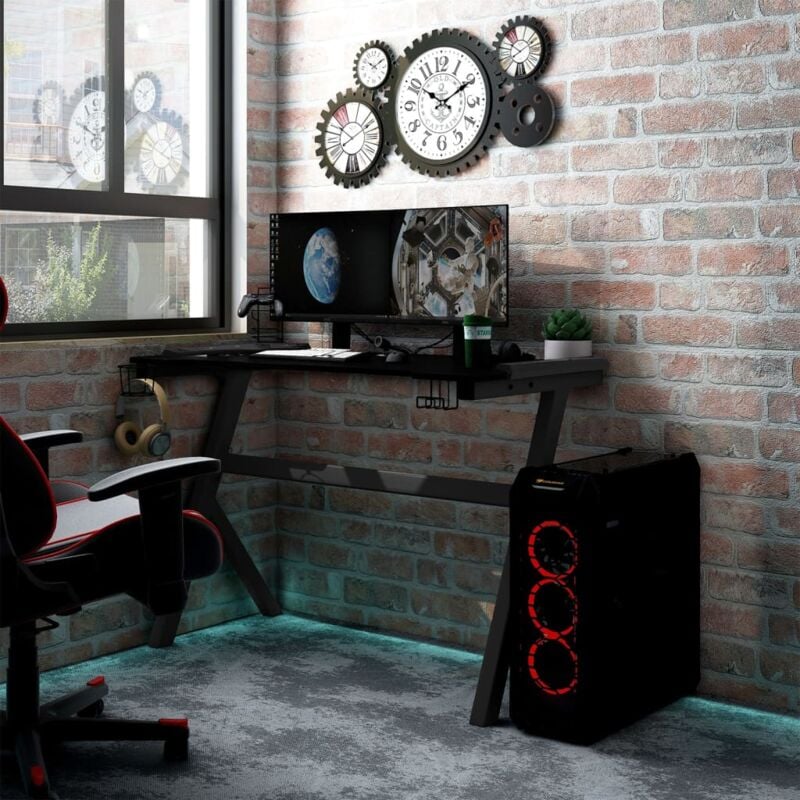 Vidaxl - fimei Bureau de jeu à led en forme de y Noir 110x60x75 cm