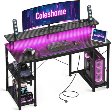 Bureau de jeu LED noir 120x50cm avec USB OffiGo