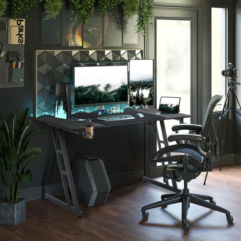 Uisebrt - Bureau de jeu 140 x 60 x 74 cm Avec surface en fibre de carbone Ergonomique Jusqu'à 150 kg pour chambre à coucher Bureau