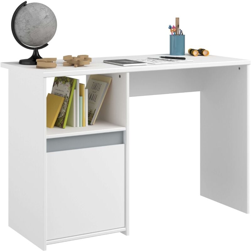 Bureau de jeunesse Miroytengo Germain avec 1 porte, 1 étagère, Matt White et Grey, 110 cm - Design moderne et fonctionnel