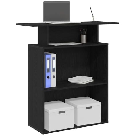 Bureau De Réception Noir - 55x50x103,5 Cm - Bois D'Ingénierie, Étagère Intégrée - Pour Salle D'Attente, Bureau, Salon